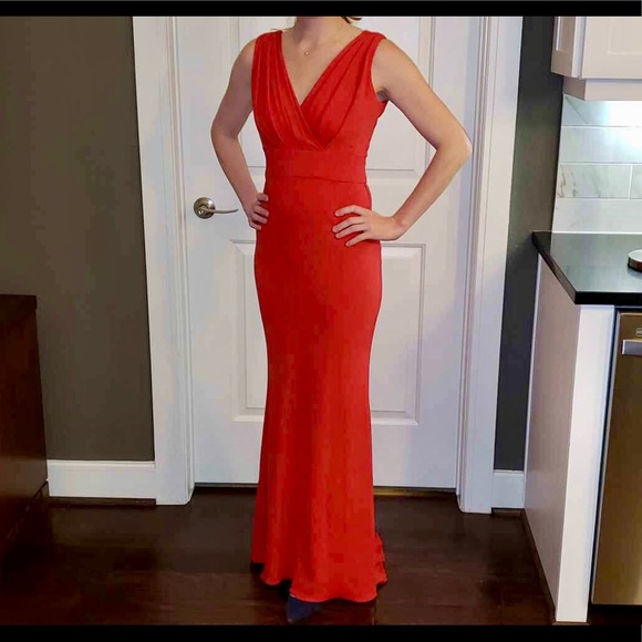 badgley mischka red gown